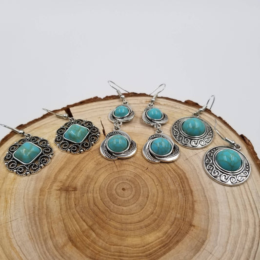 3PCS Set Vintage Turquoise Earrings