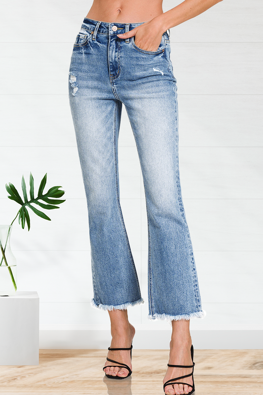 High-Rise Distressed Flare Denim Pants Jeans: Medium-172557 / SIZE 12/14
