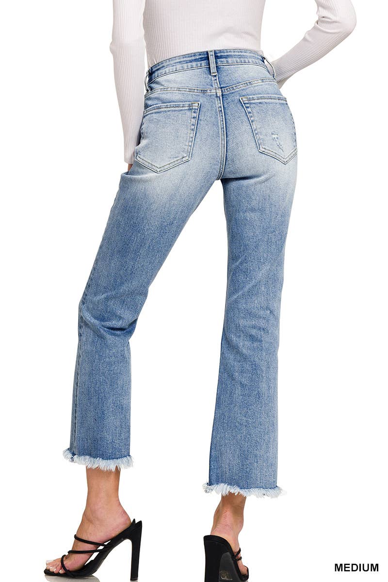 High-Rise Distressed Flare Denim Pants Jeans: Medium-172557 / SIZE 12/14