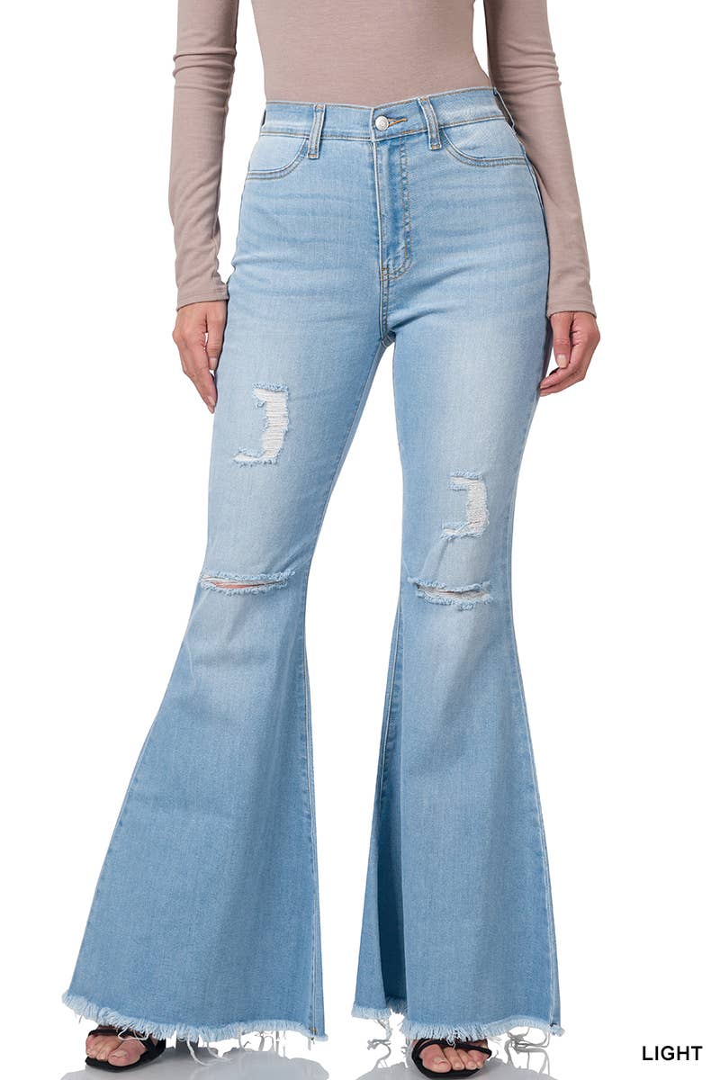 High-Rise Distressed Flare Denim Pants Jeans: Medium-172557 / SIZE 12/14