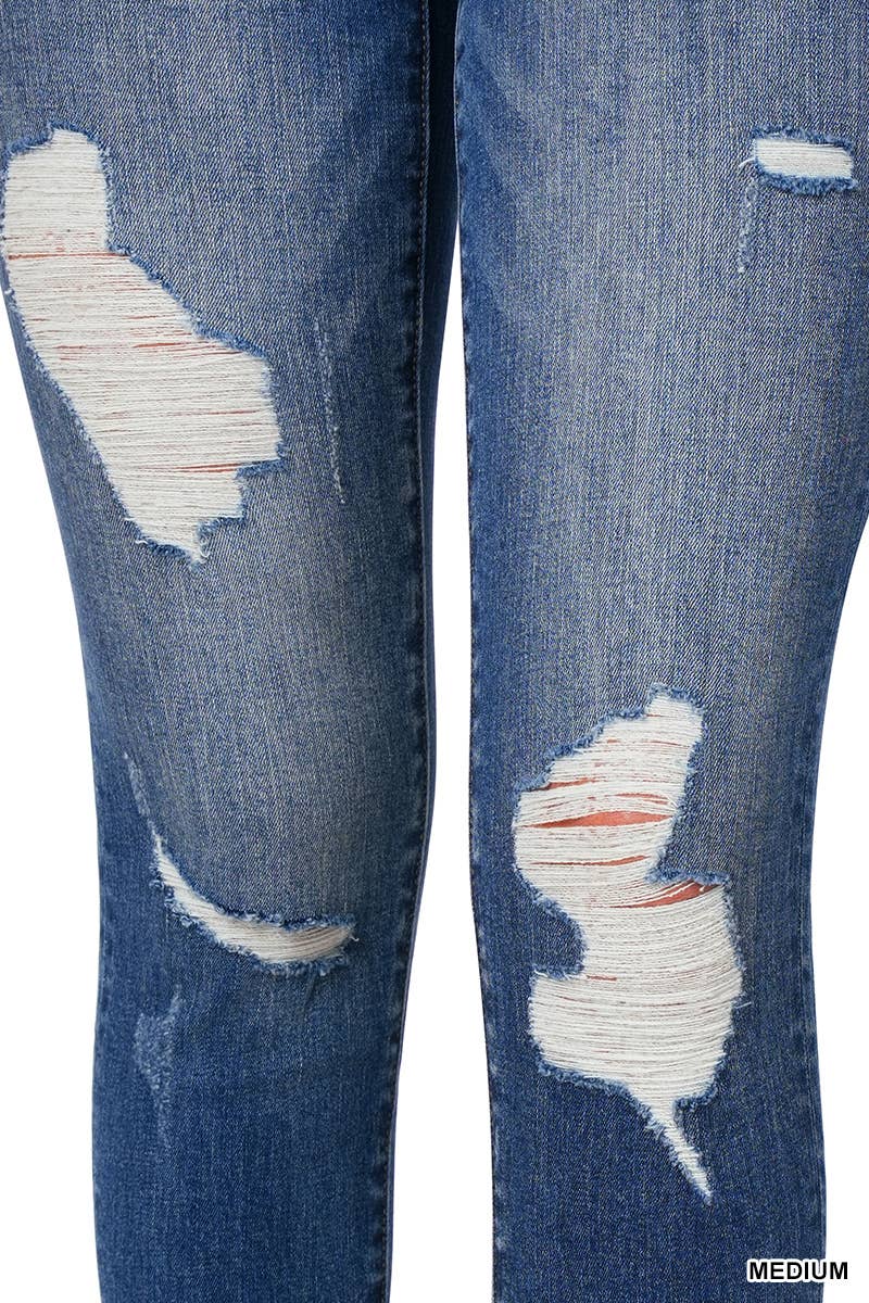 MID-RISE DISTRESSED CROP SKINNY DENIM PANTS: MEDIUM-146053 / 24