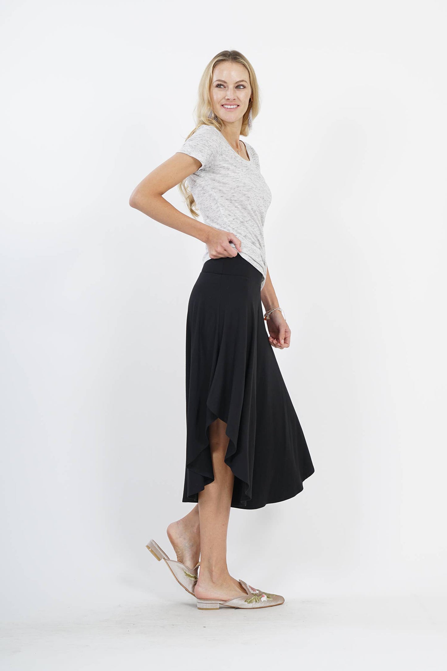 Draping layer foldover pants: BLACK-47134 / XL
