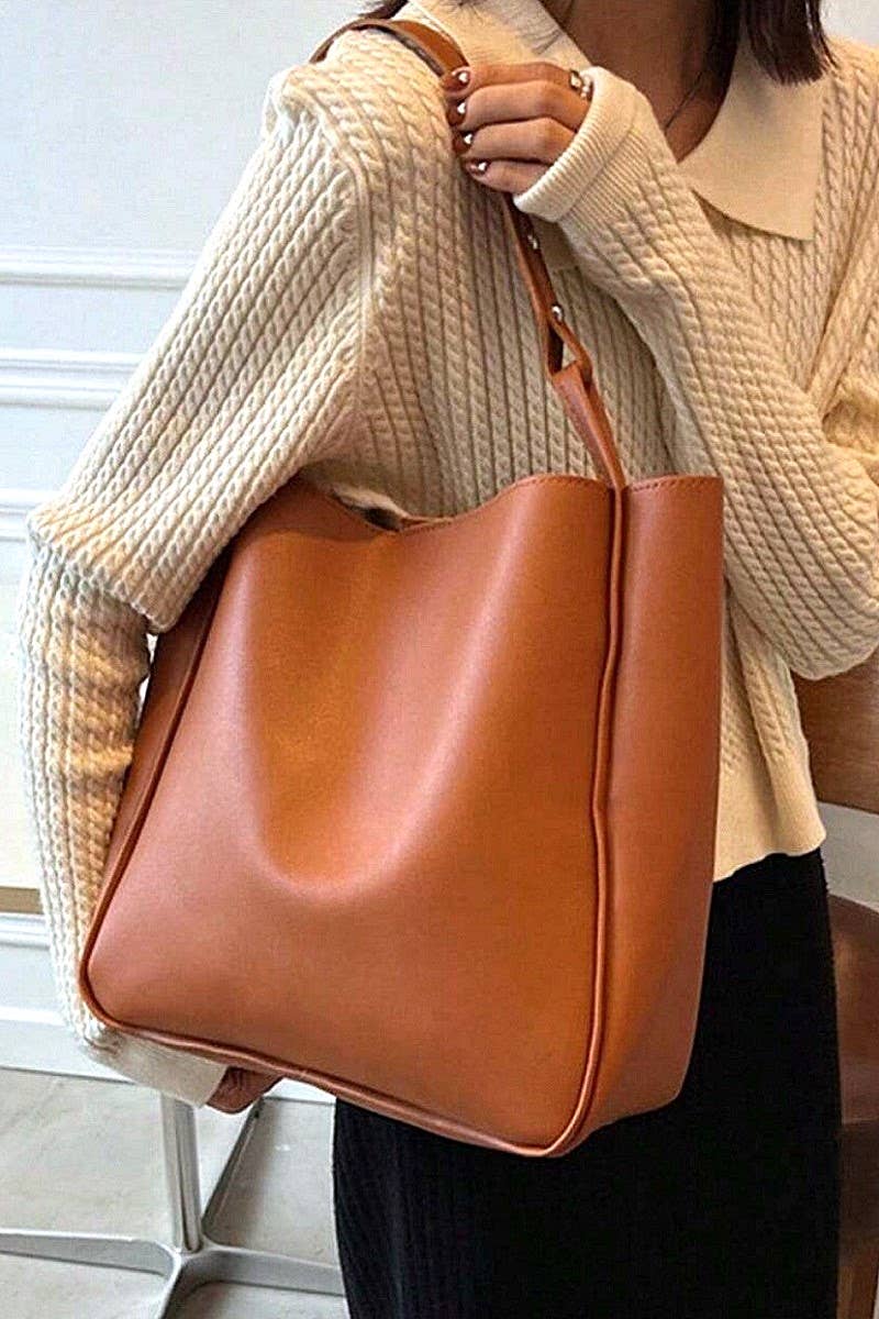 ***New Arrival***Trendy Vegan Leather Shoulder Bag: CAMEL-170243 / OS