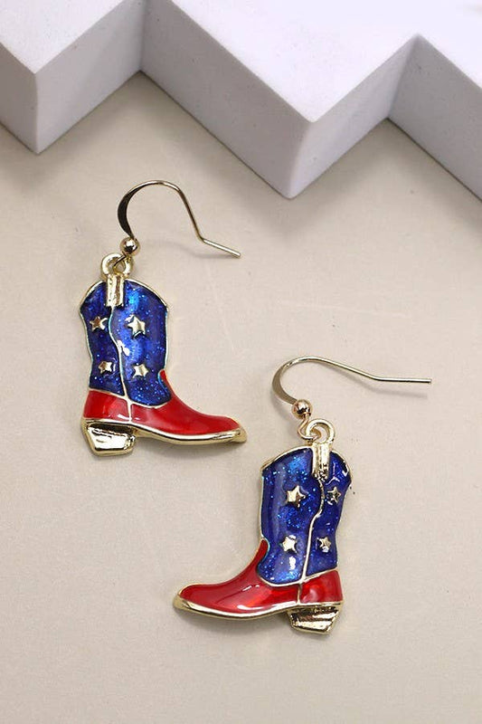 FOURTH OF JULY BOOT STAR WESTERN EARRINGS | 80E3090: Gold