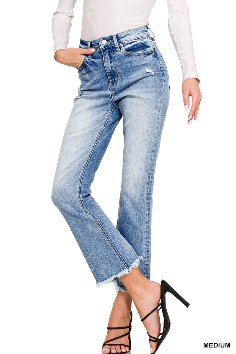 High-Rise Distressed Flare Denim Pants Jeans: Medium-172557 / SIZE 12/14