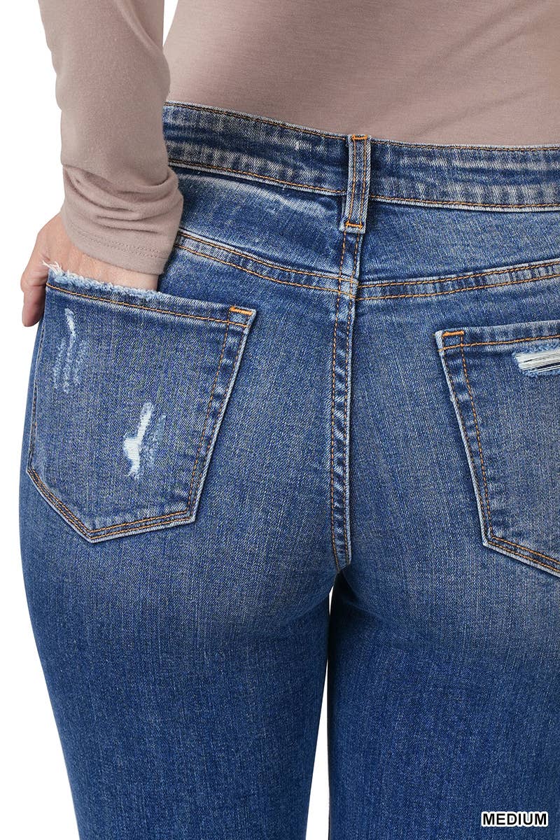MID-RISE DISTRESSED CROP SKINNY DENIM PANTS: MEDIUM-146053 / 24