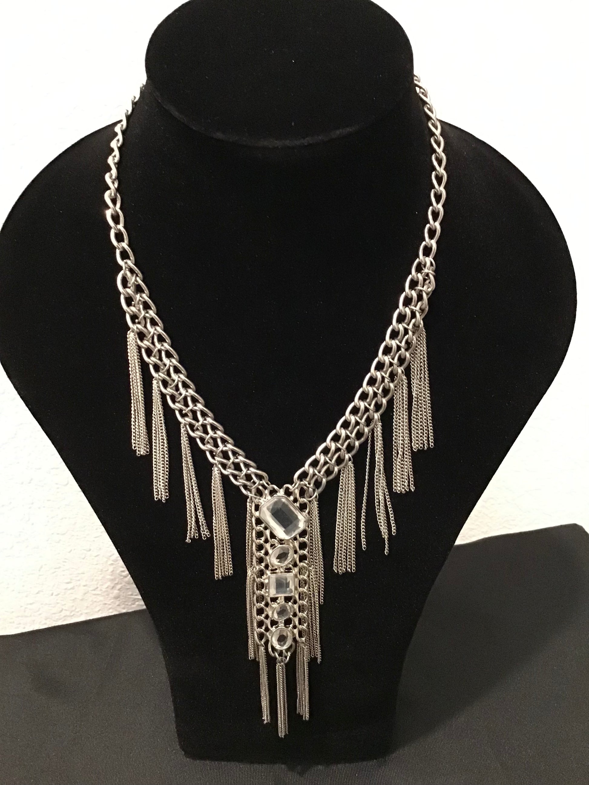 Silver rhinestone teardrop necklace