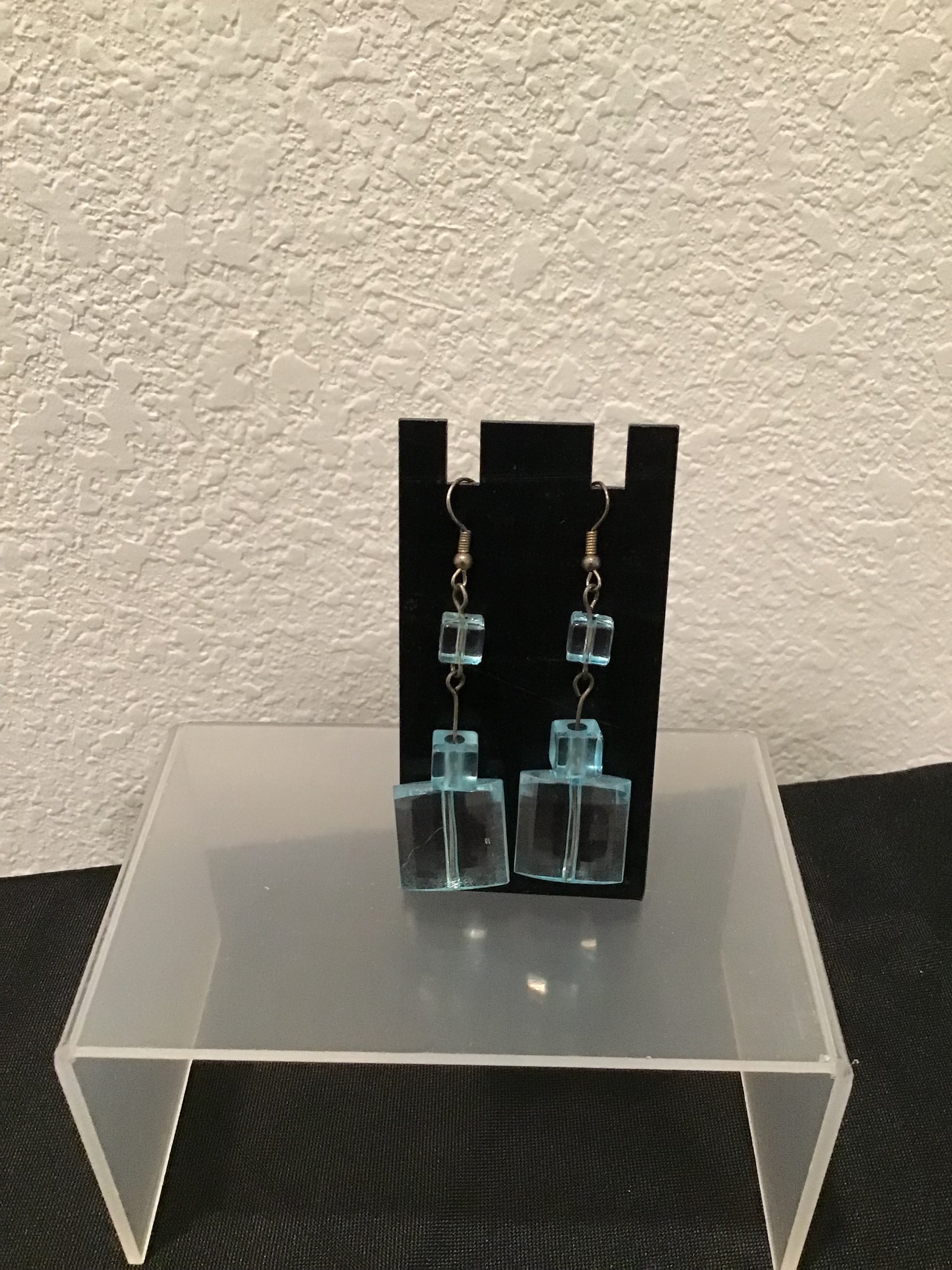 Light blue dangle block earrings