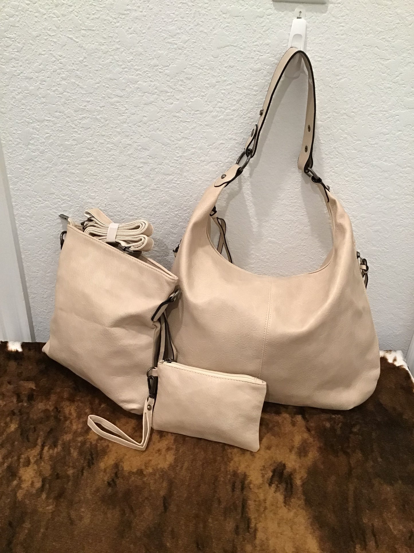 3 Piece Cream Hobo Purse