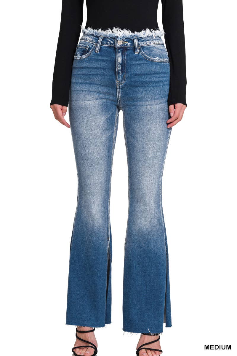 High-Rise Distressed Flare Denim Pants Jeans: Medium-172557 / SIZE 12/14