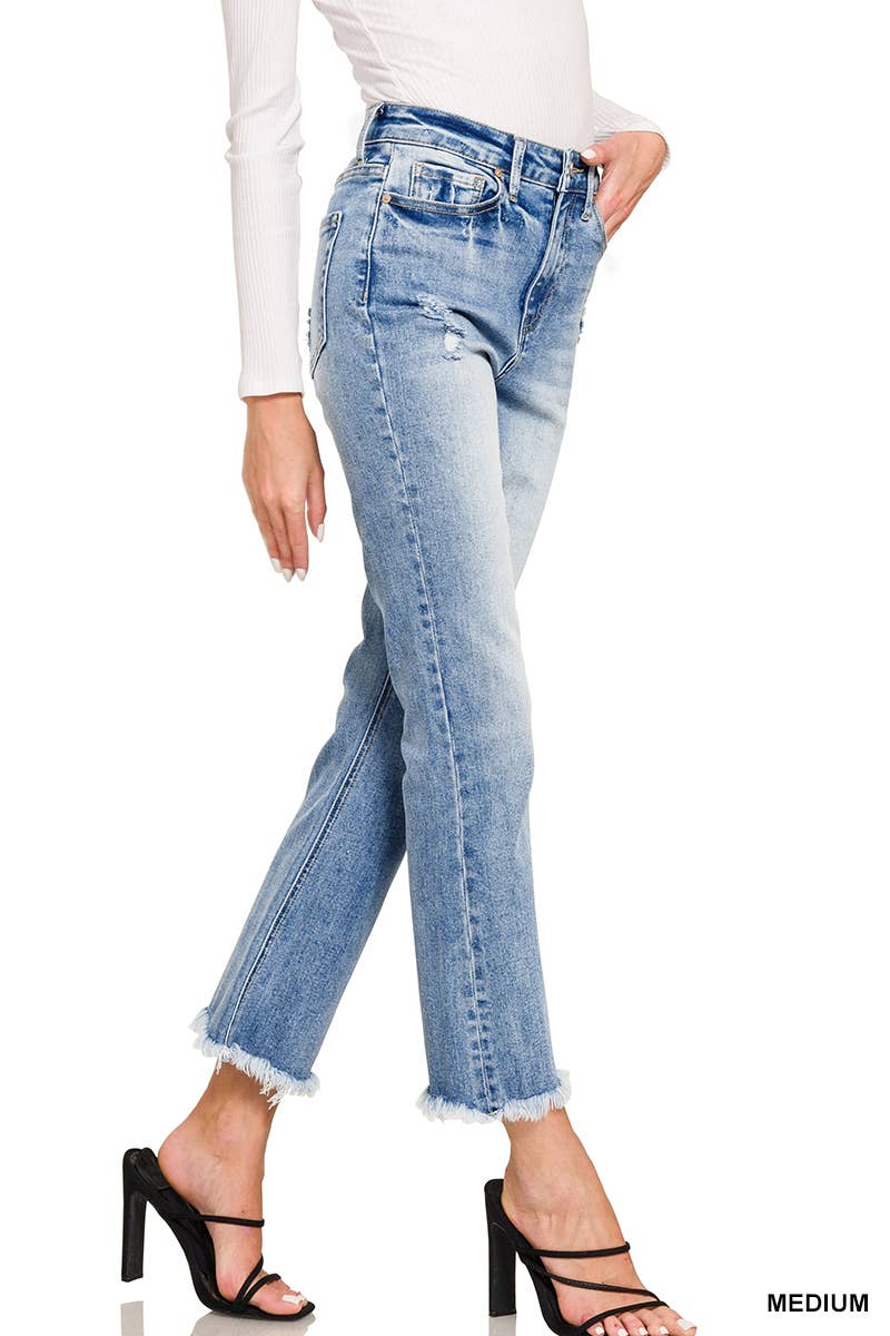 High-Rise Distressed Flare Denim Pants Jeans: Medium-172557 / SIZE 12/14