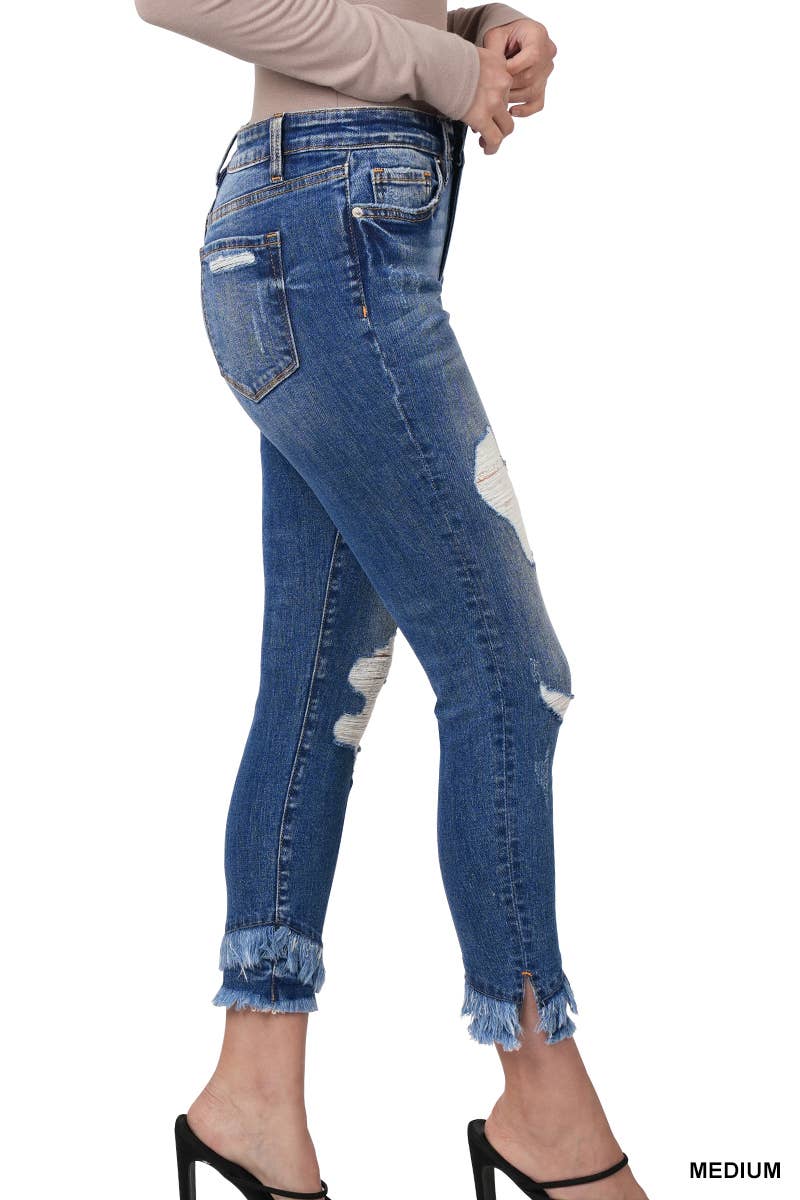 MID-RISE DISTRESSED CROP SKINNY DENIM PANTS: MEDIUM-146053 / 24