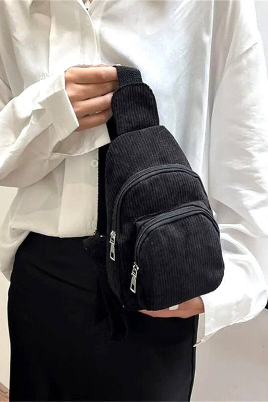 *** New Arrival***Corduroy Vintage crossbody Sling Bag: BLACK/ OS