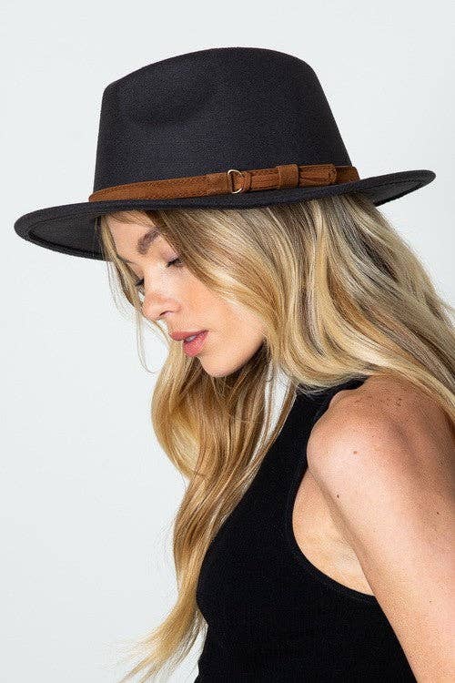 A VINTAGE CLASSIC FEDORA HAT BROWN TIE TRIM | 40HW304: BLACK