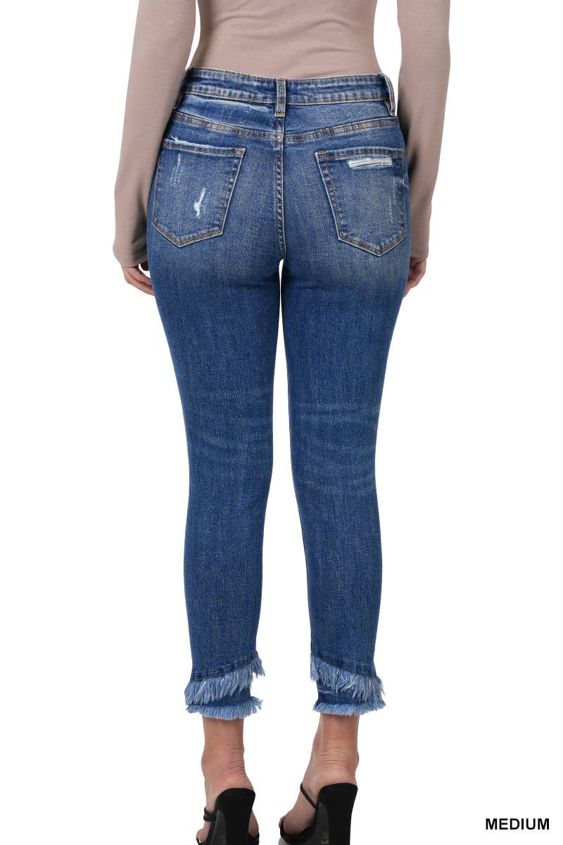 MID-RISE DISTRESSED CROP SKINNY DENIM PANTS: MEDIUM-146053 / 24