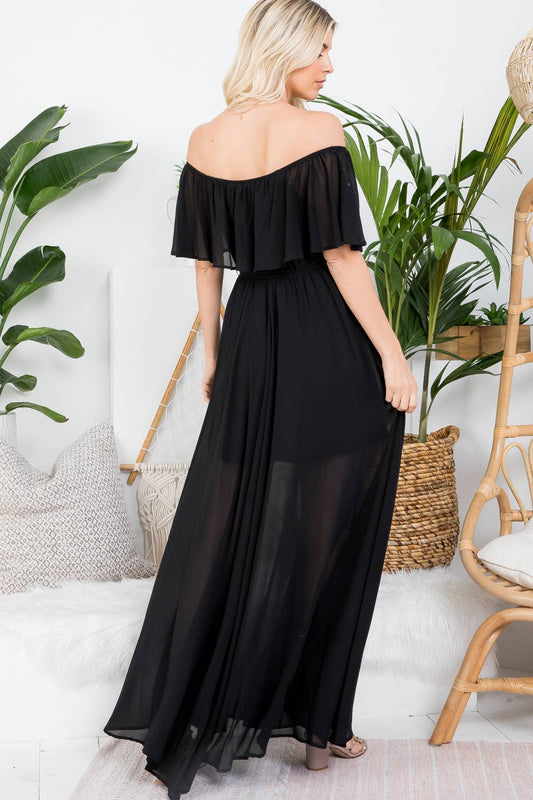 OFF-SHOULDER MAXI DRESS: Black / Contemporary / L