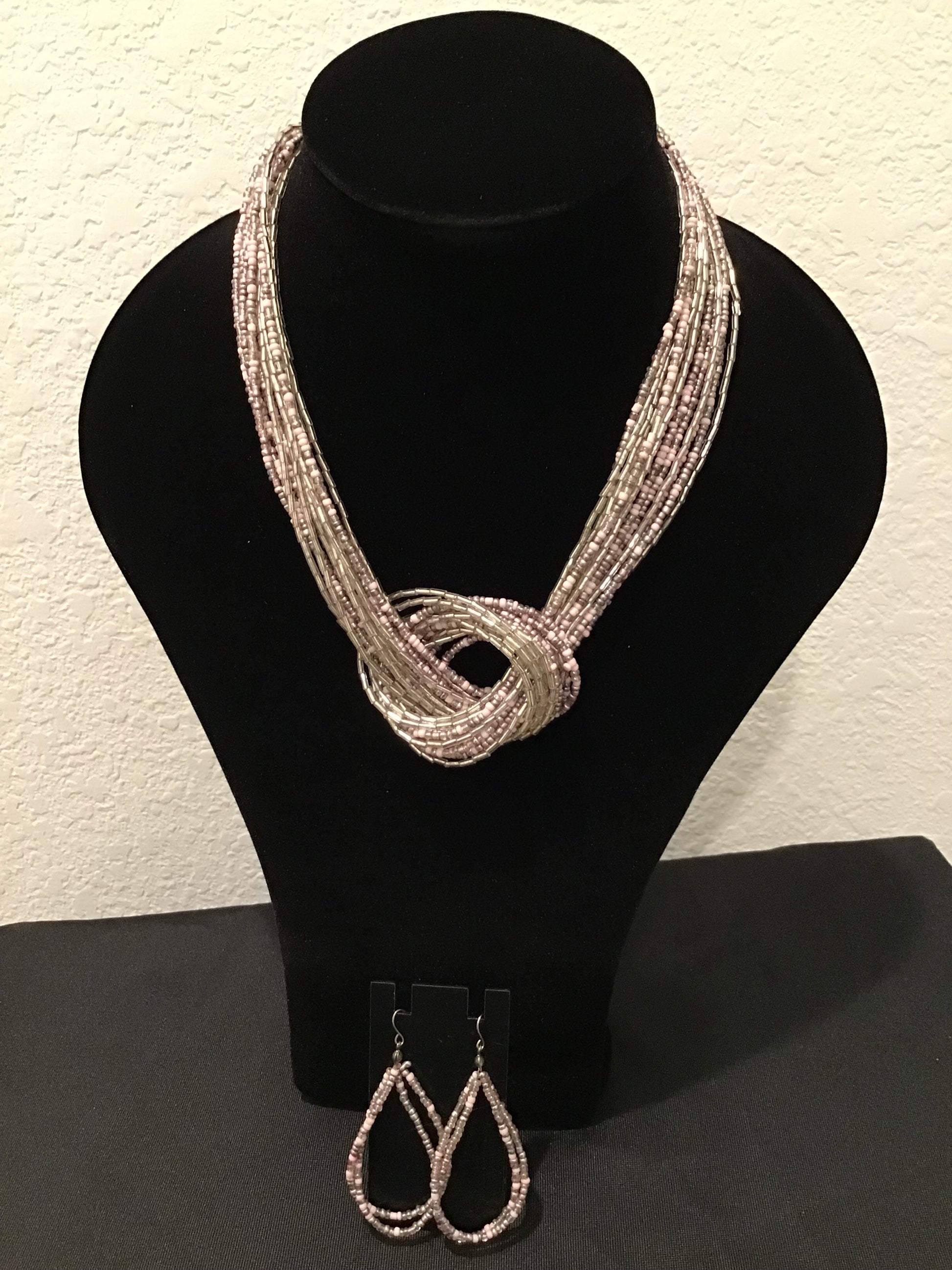 Pink & Silver necklace w/earring set