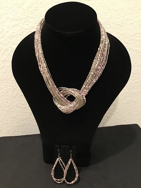 Pink & Silver necklace w/earring set