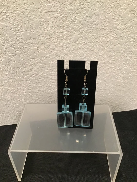 Light blue dangle block earrings