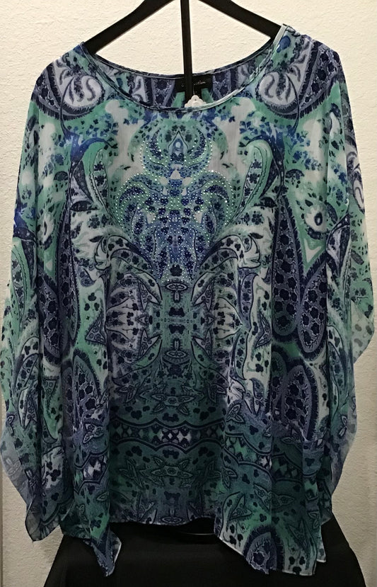 Green/Blue drape blouse/ Size 3X