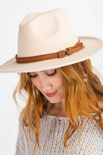 A VINTAGE CLASSIC FEDORA HAT BROWN TIE TRIM | 40HW304: CAMEL