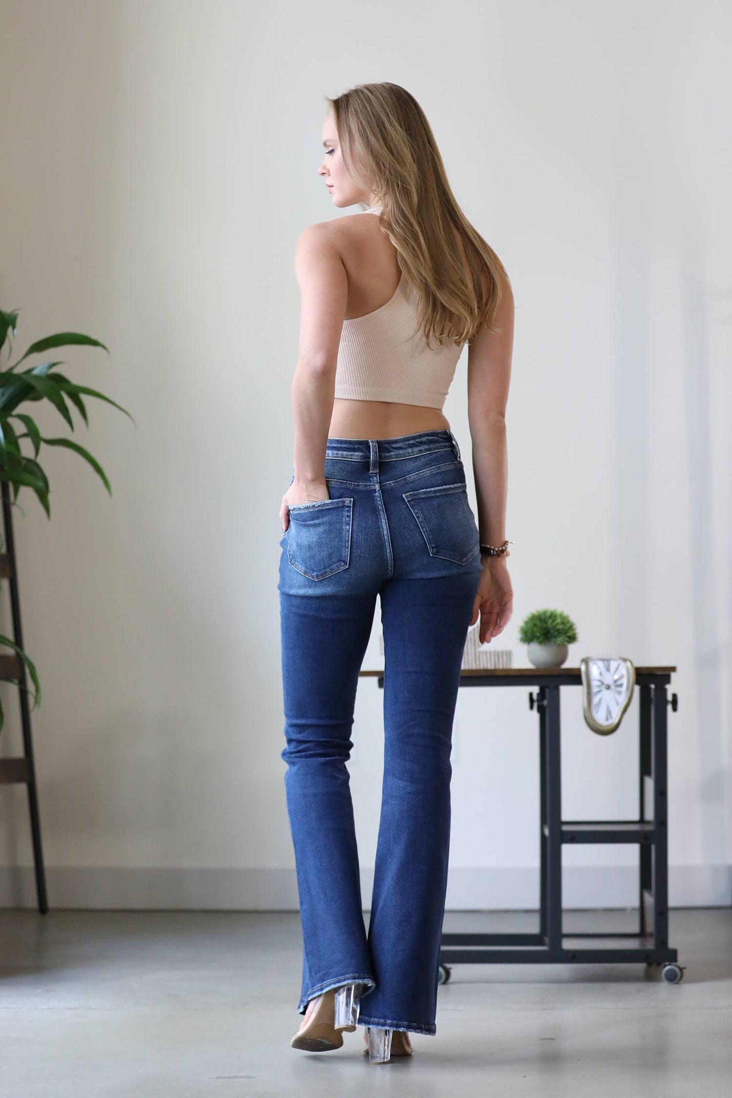 High-Rise Distressed Flare Denim Pants Jeans: Medium-172557 / SIZE 12/14