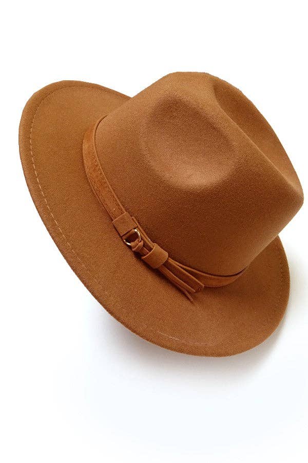A VINTAGE CLASSIC FEDORA HAT BROWN TIE TRIM | 40HW304: CAMEL