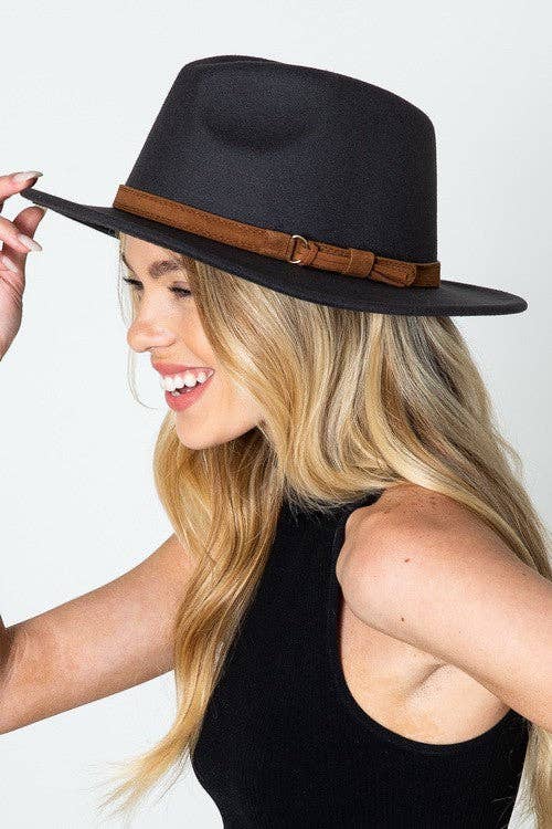 A VINTAGE CLASSIC FEDORA HAT BROWN TIE TRIM | 40HW304: BLACK