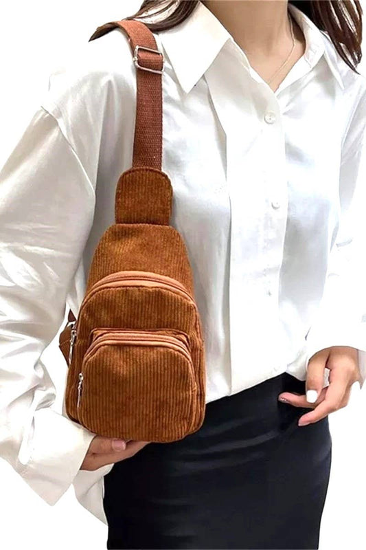 ***New Arrival***Corduroy Vintage crossbody Sling Bag: CAMEL/ OS