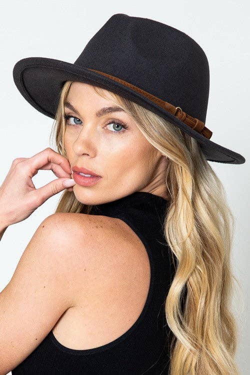 A VINTAGE CLASSIC FEDORA HAT BROWN TIE TRIM | 40HW304: BLACK