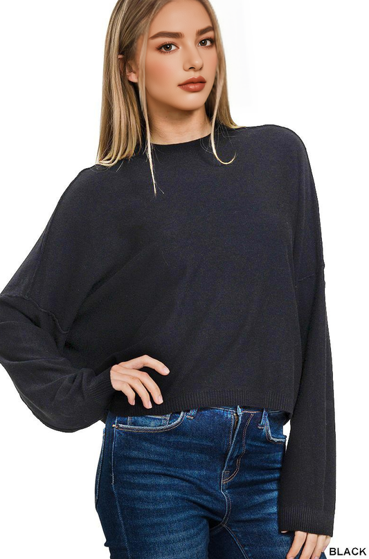***Fall Arrival***Mock Neck Fall Crop Sweater Black / L/XL